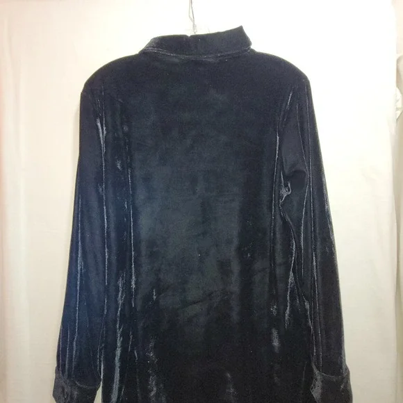 Rebecca Malone Black Velvet Button Front Large Tunic Shirt Womens L-Slv NEW - Picture 5 of 14